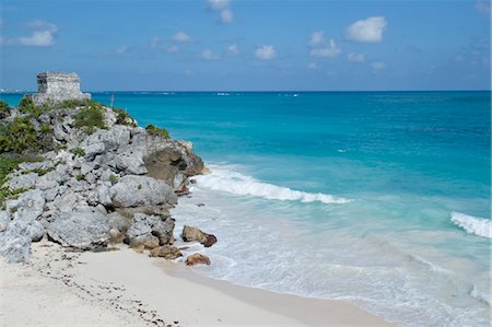 Mayan Temple and Caribbean Sea, Tulum, Mexico Stock Photo - Rights-Managed, Code: 700-03456779