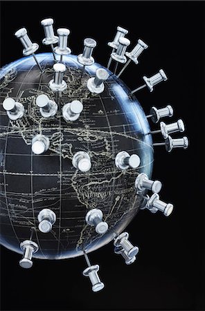 Globe avec punaises Photographie de stock - Rights-Managed, Code: 700-03450897