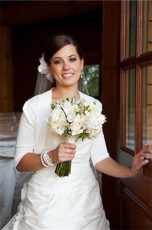 simsearch:700-03587193,k - Portrait of Bride holding Bouquet Stock Photo - Rights-Managed, Code: 700-03466453