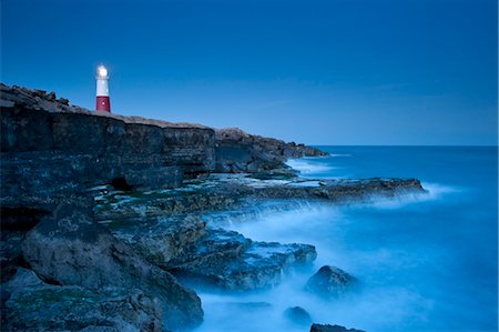 england coast - Portland Bill lighthouse illuminated at dusk. Stock Photo - Rights-Managed, Code: 700-03506261