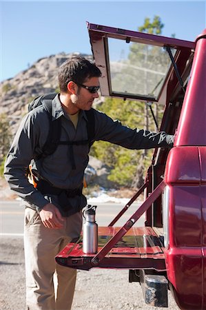 pulled over - Man Preparing for Day Hike at Donner Summit, near Lake Tahoe, California, USA Stock Photo - Rights-Managed, Code: 700-03503014