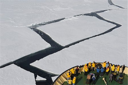 Tourists on Bow of Icebreaker, Weddell Sea, Antarctic Peninsula, Antarctica Foto de stock - Con derechos protegidos, Código: 700-03503095