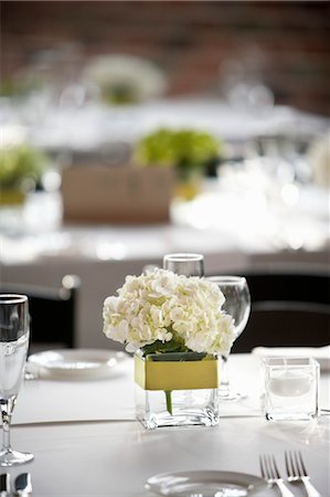 flower arrangement in glass - Table Settings at Wedding Reception Stock Photo - Rights-Managed, Code: 700-03519133