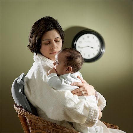 exhausted mother with baby - Tired Mother With Baby in the Middle of the Night Stock Photo - Rights-Managed, Code: 700-03586283