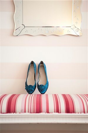 shoe on wall - Blue Shoes on Striped Bench Stock Photo - Rights-Managed, Code: 700-03586297