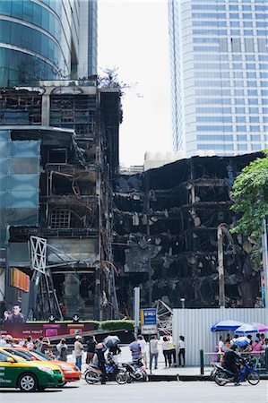 Buildings Damaged by Fire in Political Demonstration, Bangkok, Thailand Stock Photo - Rights-Managed, Code: 700-03586689