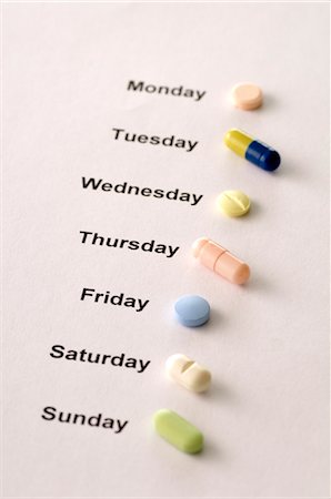 days of the week - Pills Arranged by Days of the Week Stock Photo - Rights-Managed, Code: 700-03587246