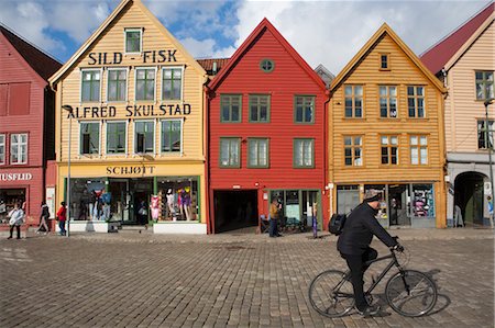 shops on a cobblestone street - Bryggen, Bergen, Hordaland, Western Norway, Norway Stock Photo - Rights-Managed, Code: 700-03638608