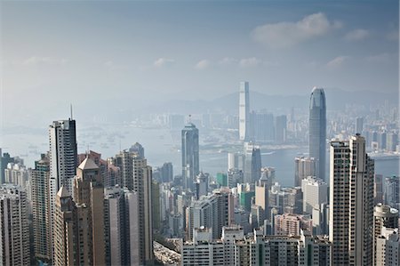 pollution - View of Hong Kong Island and Kowloon Peninsula from Victoria Peak, Hong Kong, China Foto de stock - Con derechos protegidos, Código: 700-03638876