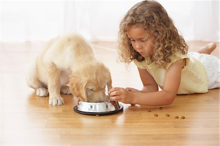 Little Girl With Goldendoodle Puppy Foto de stock - Con derechos protegidos, Código: 700-03644612