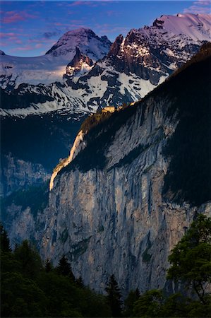 sunlit mountains - Hotel in Murren, Jungfrau Region, Bernese Alps, Switzerland Stock Photo - Rights-Managed, Code: 700-03654563