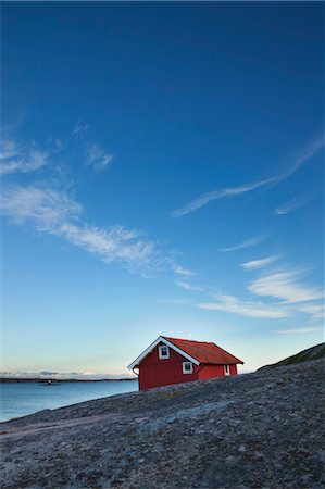 rocky coast and boulder coast - Red Wooden Hut, Bohuslaen, Sweden Stock Photo - Rights-Managed, Code: 700-03659269