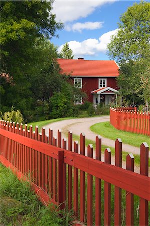 european home garden - Red House and Fence, Smaland, Sweden Stock Photo - Rights-Managed, Code: 700-03659286