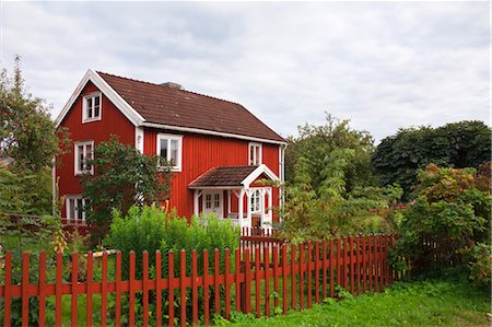 european cottage gardens - Red wooden house, Bullerbue, Smaland, Sweden Stock Photo - Rights-Managed, Code: 700-03659289