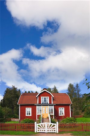 european cottage gardens - Red Wooden House, Katthult, Gibberyd, Smaland, Sweden Stock Photo - Rights-Managed, Code: 700-03659281