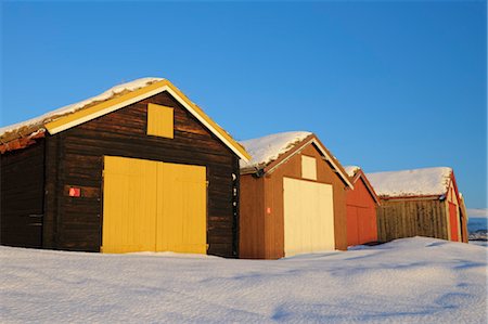 Fishing Huts in Winter, Nordbotn, Tromso, Troms, Norway Foto de stock - Direito Controlado, Número: 700-03665487