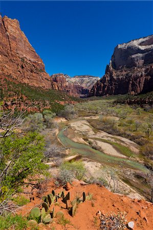 parque nacional zion - River Running Through Valley, Zion National Park, Utah, USA Foto de stock - Con derechos protegidos, Código: 700-03686041