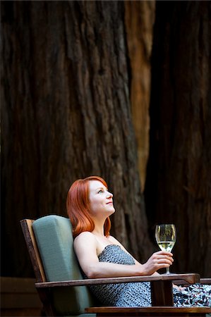 single glass of wine - Woman Relaxing on Deck, Santa Cruz County, California, USA Stock Photo - Rights-Managed, Code: 700-03686109