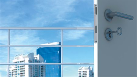 panoramic and building exterior and sky - Open Door with View of Skyline Stock Photo - Rights-Managed, Code: 700-03692004