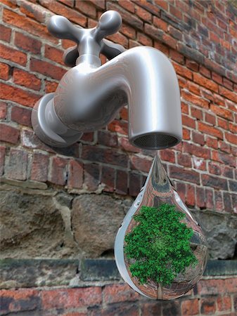 Water Droplet Dripping from Faucet in Brick Wall Foto de stock - Con derechos protegidos, Código: 700-03692003