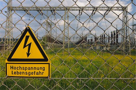 Fence, Electrical Substation, Franconia, Bavaria, Germany Foto de stock - Con derechos protegidos, Código: 700-03720180
