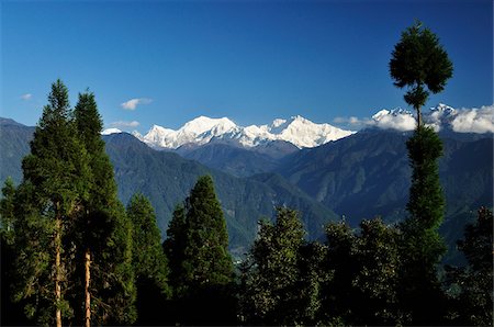 Kabru and Kangchenjung, View From Pelling, West Sikkim, Sikkim, India Stock Photo - Rights-Managed, Code: 700-03737838