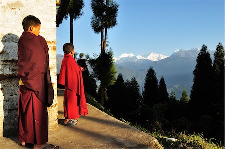 pelling - Young Buddhist Monks, Kangchenjunga in the Distance, Sanga Choeling Monastery, Pelling, West Sikkim, Sikkim, India Stock Photo - Rights-Managed, Code: 700-03737850