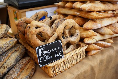 provence france market - Fougasse at Market Stand, Aix-en-Provence, Bouches-du-Rhone, Provence, France Stock Photo - Rights-Managed, Code: 700-03738665