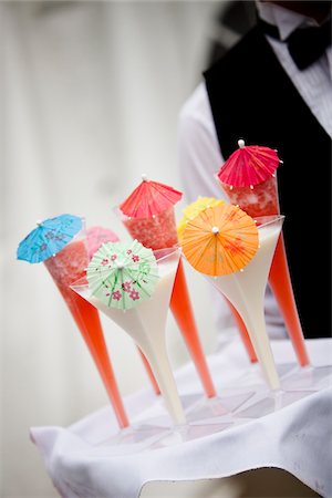 photographs of glassware - Server with Frozen Drinks with Miniature Umbrellas Stock Photo - Rights-Managed, Code: 700-03739066