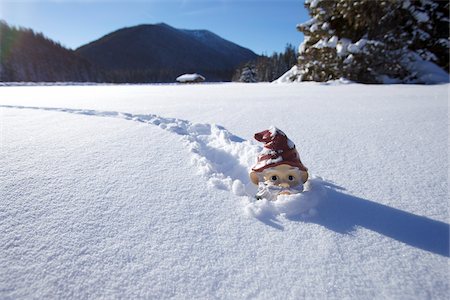 snow covered evergreens and mountains - Garden Gnome in Deep Snow Stock Photo - Rights-Managed, Code: 700-03739368