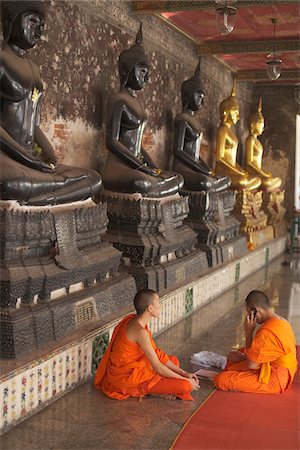 religious figure - Monks Using a Mobile Phone, Wat Suthat, Bangkok, Thailand Stock Photo - Rights-Managed, Code: 700-03762775