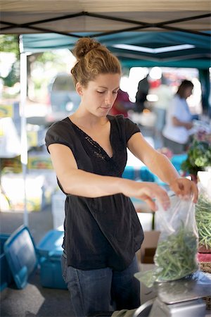 farmers markets - Woman Bagging Green Beans at Farmer's Market Stock Photo - Rights-Managed, Code: 700-03777184