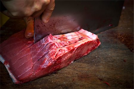 slab (food) - Fishmonger Cutting Salmon, Vucciria Market, Vucciria District, Palermo, Sicily, Italy Stock Photo - Rights-Managed, Code: 700-03778685