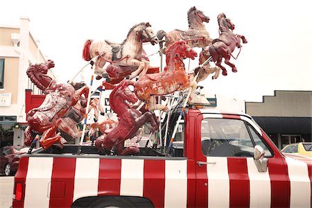 surrealism - Carousel Horses in Back of Pick-Up Truck Stock Photo - Rights-Managed, Code: 700-03849037