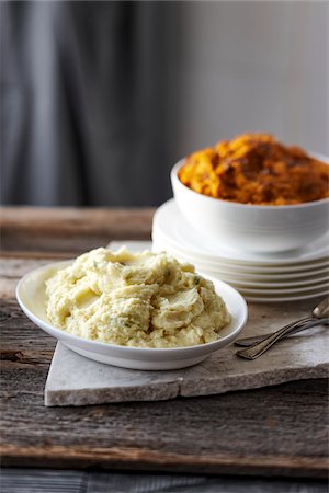 spoon on table nobody - Mashed Potatoes and Mashed Sweet Potatoes Stock Photo - Rights-Managed, Code: 700-03849764