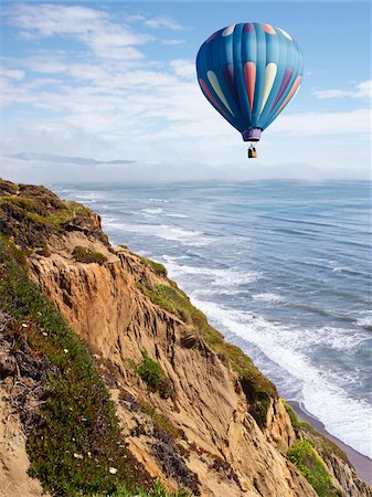 surf (waves hitting shoreline) - Hot Air Balloon Floating Over Cliffs near Fort Funston, San Francisco, California, USA Stock Photo - Rights-Managed, Code: 700-03891173