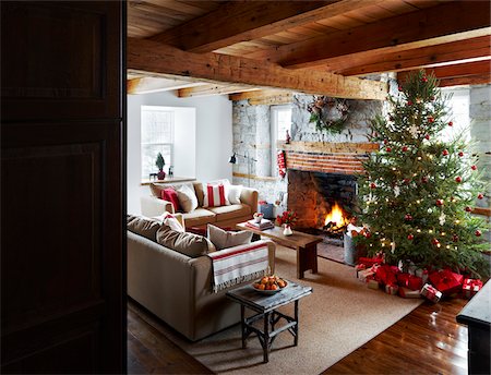 rustic house indoor - Room Decorated For Christmas Stock Photo - Rights-Managed, Code: 700-03891300