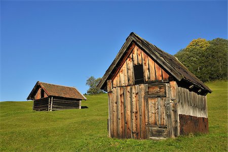 Kleine Scheunen im bayerischen Alpen, Gerold, Werdenfelser Land, Upper Bavaria, Bayern, Deutschland Stockbilder - Lizenzpflichtiges, Bildnummer: 700-03979819