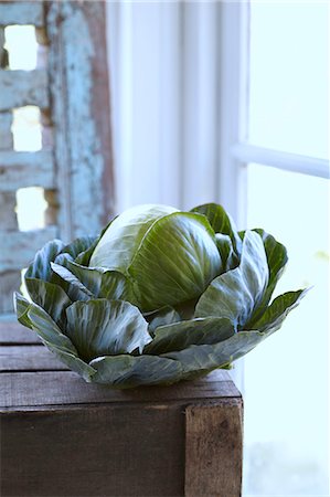 Fresh White Cabbage On Wooden Box Stock Photo - Rights-Managed, Code: 824-07310361