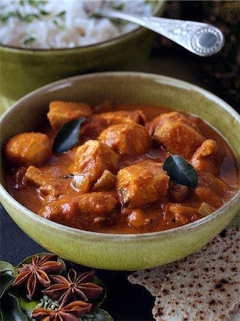 rice and chicken - Chicken chettinad and white rice Foto de stock - Con derechos protegidos, Código: 824-07585940