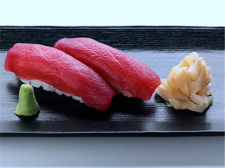 sushi, white background - Tuna sushi with rice Stock Photo - Rights-Managed, Code: 824-07585968