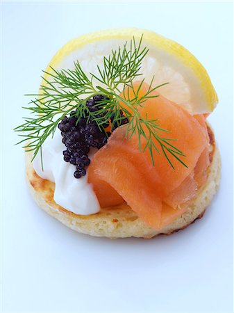 Smoked salmon sour cream dill blini Stock Photo - Rights-Managed, Code: 824-07586089