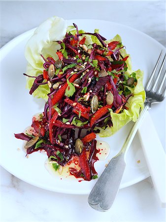 simsearch:824-07586138,k - Red cabbage beetroot capsicums pine nut and seeds salad Photographie de stock - Rights-Managed, Code: 824-07586119