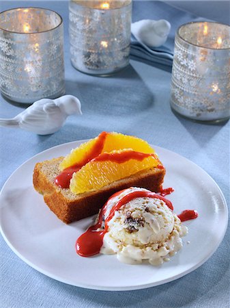 plums nuts cake - Orange cake and ice cream Stock Photo - Rights-Managed, Code: 824-07586368