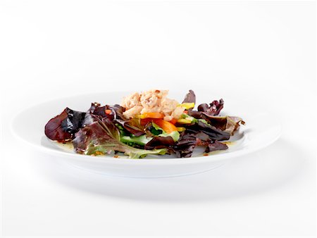 salad with dressing - Spring Mix Salad with Salmon, Peppers and Chilli oil Dressing Foto de stock - Con derechos protegidos, Código: 824-02295798