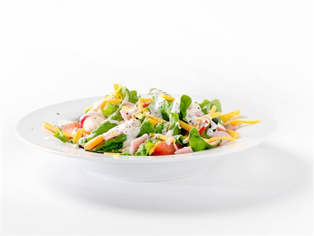 radish salad - Garden Salad with Ham, Cheddar Cheese and Ranch Dressing Stock Photo - Rights-Managed, Code: 824-02295806