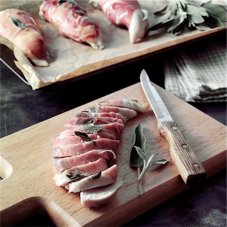 Parma ham wrapped Chicken with sage leaves Stock Photo - Rights-Managed, Code: 824-03744609