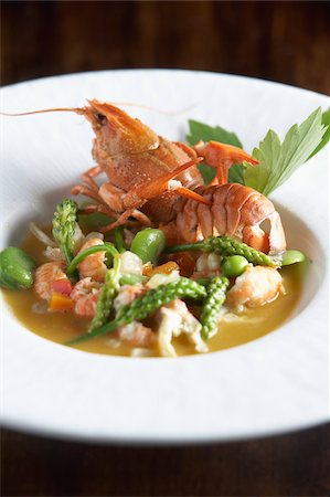 Crayfish and green vegetable Nage Stock Photo - Rights-Managed, Code: 825-05814283