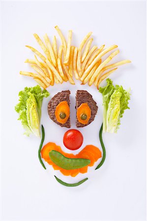 simsearch:825-05812965,k - Different ingredients in the shape of a clown's head Foto de stock - Direito Controlado, Número: 825-05814949