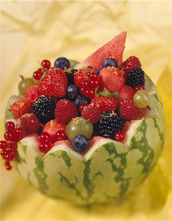 filled - Watermelon filled with summer fruit Stock Photo - Rights-Managed, Code: 825-05815480